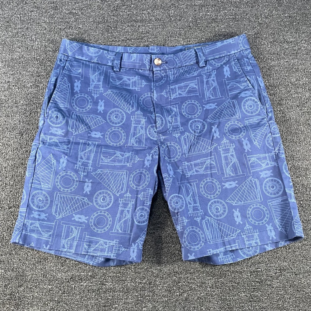 Vineyard Vines Breaker Shorts Mens 35 Blue Good Nautical Blueprint Print